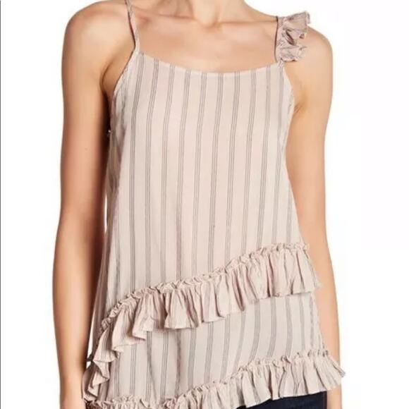 Ro & De Top Striped Asymmetrical Ruffle Tank Top - Picture 2 of 7